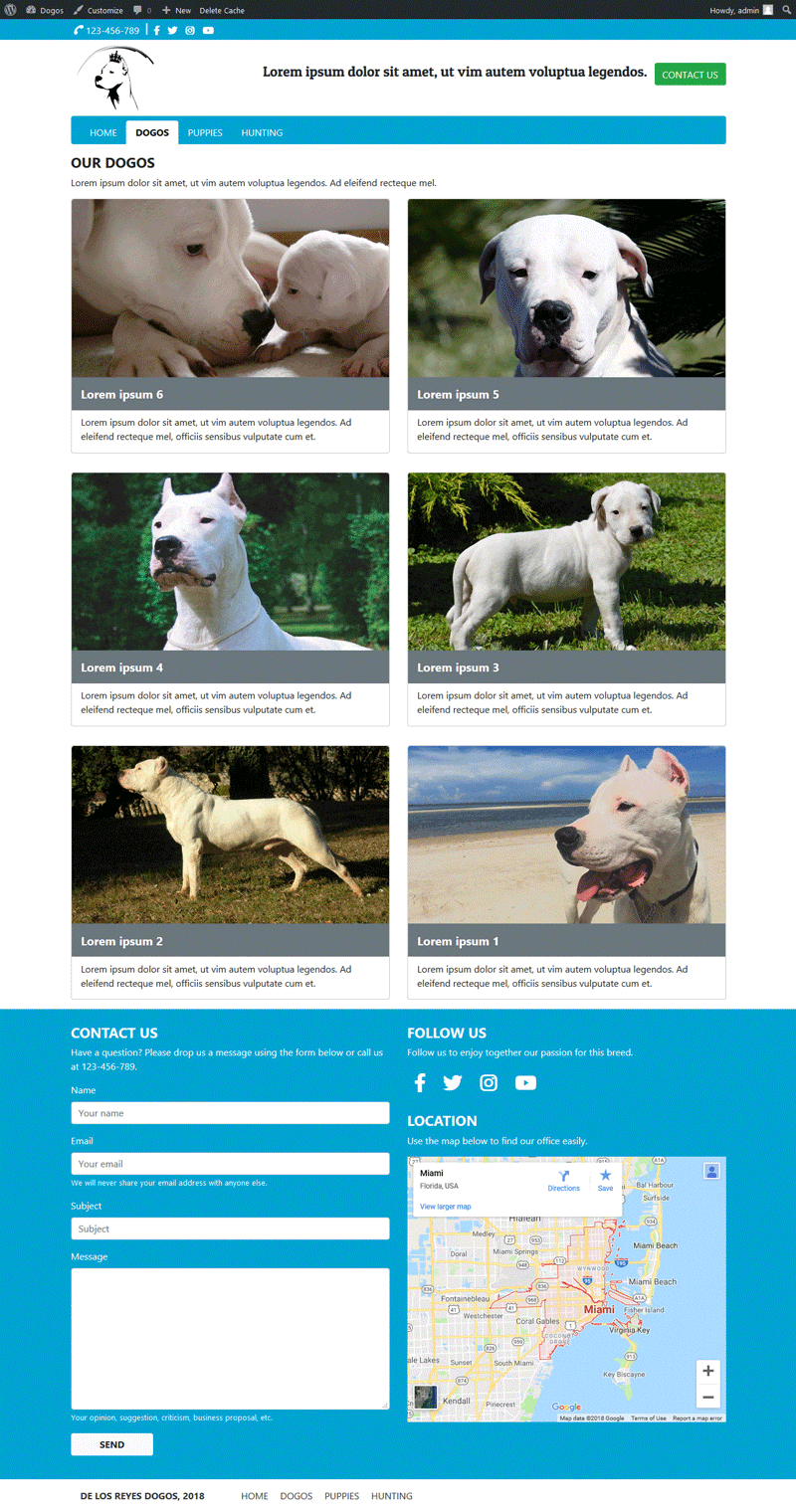 Sitio web "De Los Reyes Dogos": Página "Archivo" vista en dispositivos de pantalla grande.