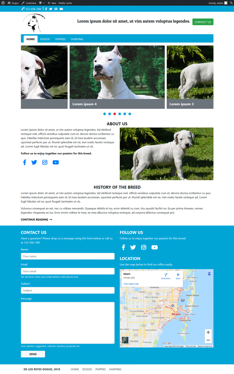 Sitio web "De Los Reyes Dogos": Página de inicio vista en dispositivos de pantalla grande.