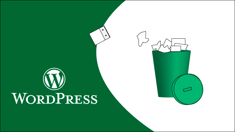 WordPress logo near a recycle bin.