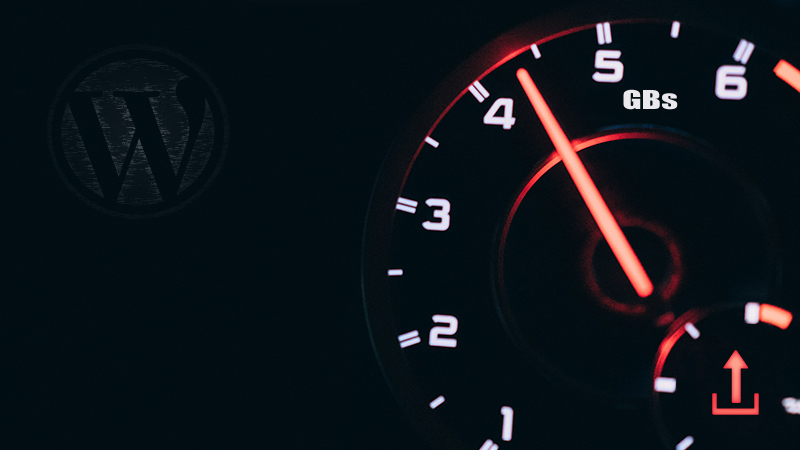 WordPress logo near a speedometer.