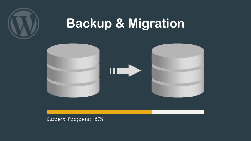 Banner about backup and migration in WordPress.