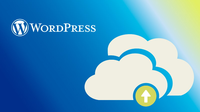 WordPress logo near clouds.