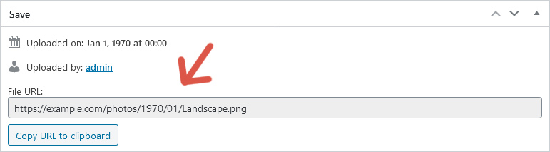 URL of a media file if the upload directory is set to 'photos'.