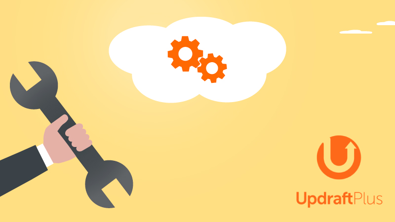 UpdraftPlus logo near a cloud and two cogs.