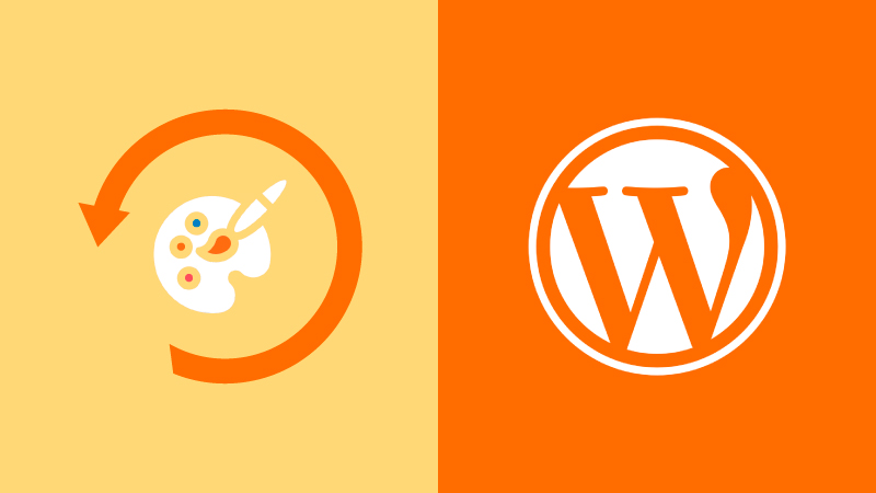 WordPress logo near a theme rollback icon.