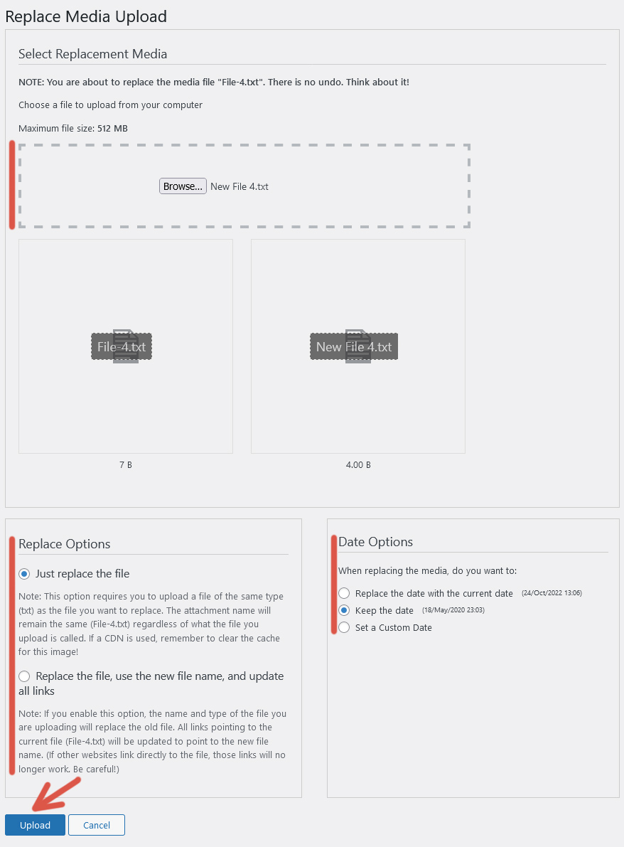 Form provided by the plugin Enable Media Replace.