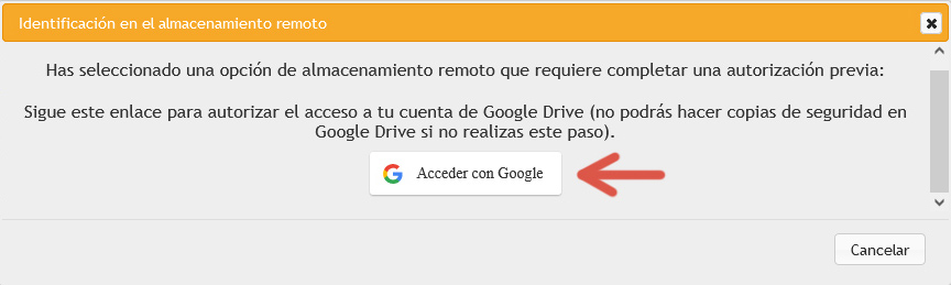 Segundo paso del procedimiento para configurar Google Drive en UpdraftPlus.