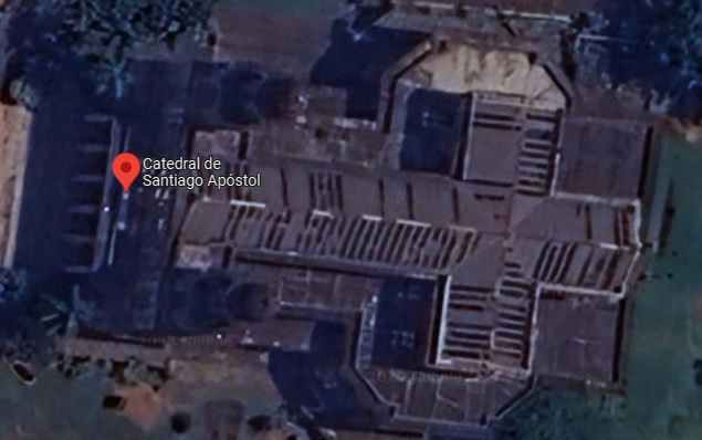 Old Cathedral of Managua, also known as the "Catedral de Santiago", viewed on Google Maps.