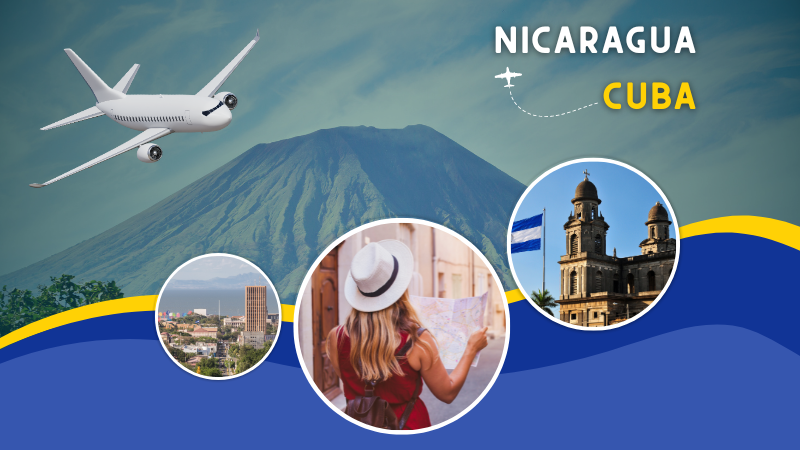 Avión, volcán y lugares icónicos de Nicaragua.